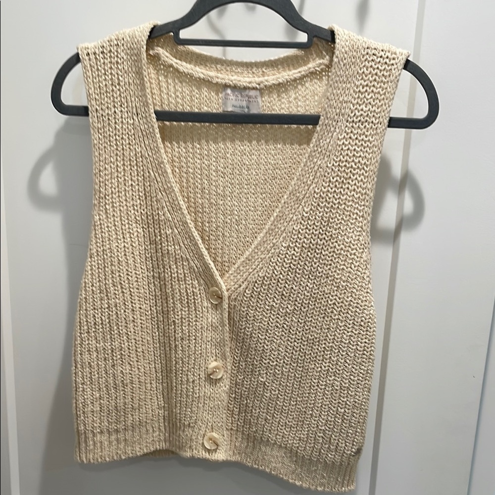 Cream Knit Button-Up Sweater Vest